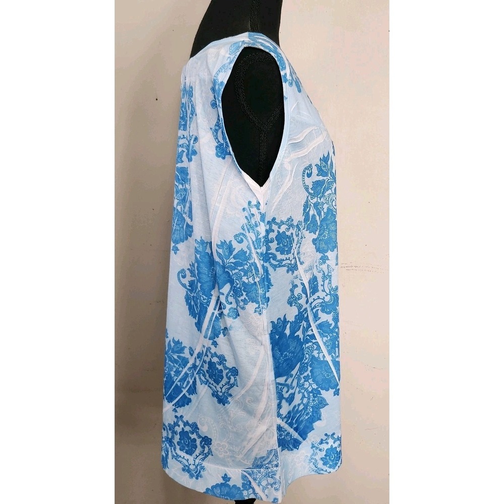 Harve' Bernard Sport Plus Womens 2X Blue Floral Lace Print Tank Top Shirt - Picture 3 of 5